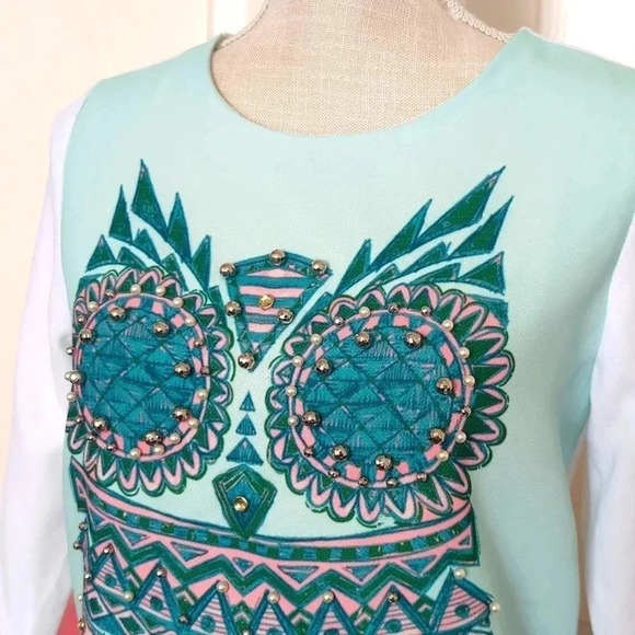 Red Hair Ann | Vintage Mint Owl Beaded Dress - Picture 2 of 6